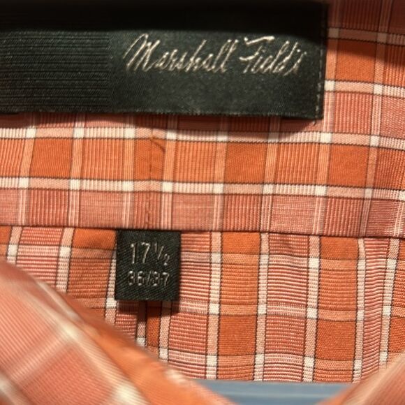 Marshall Field’s orange plaid dress shirt button down collar size 17-1/2 neck - Picture 3 of 4